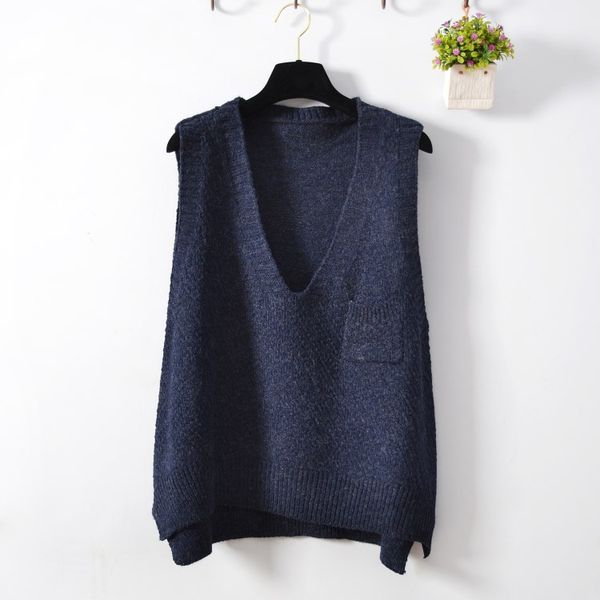 

v-neck sleeveless knit vests women casual knitted loose pullovers autumn female asymmetrical sweater waistcoats, Black;white