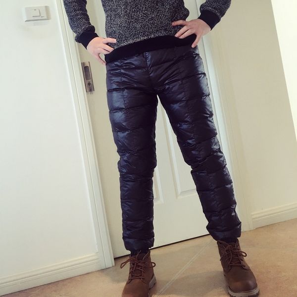 

new men winter down pants fashion black thick warm white duck down casual trousers windproof plus size pants 5xl