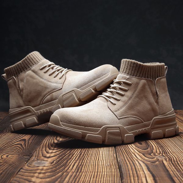 

2019 fashion men boots casual boots ankle shoes british style slip on lace-up motorcycle suede high classic black