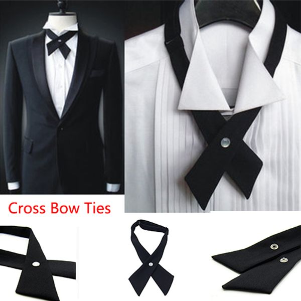 

fashion women men adjustable cross bow tie solid color polyester wedding party student tie girls tie la mode femmes hommes rÃ©glable, Black;gray