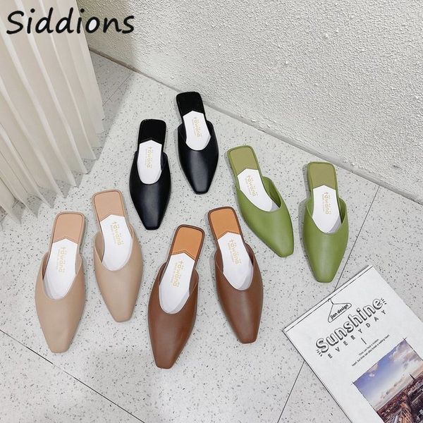 

summer woman fashion shoes office lady outdoor ladies flats pu leather comfy korean style basic elegant women slippers slides, Black