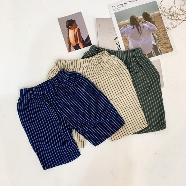 

2020 new girls boys striped shorts summer cotton linen fashion kids shorts 1-7 years hv301, Black