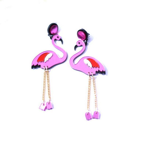 

fashion crystal rose red flamingo tide earrings ear clip, Silver