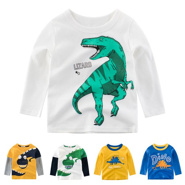 

spring autumn boys cartoon dinosaur t-shirt kids long sleeve pullover cotton clothes baby casual tees children t shirt, Black
