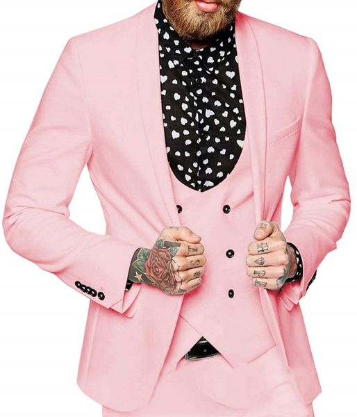 

pink groom tuxedos shawl lapel center vent groomsmen mens wedding dress excellent man jacket blazer 3 piece suit(jacket+pants+vest+tie)81, Black;gray