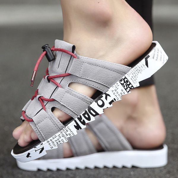 

men's leather sandals men's slippers, Black