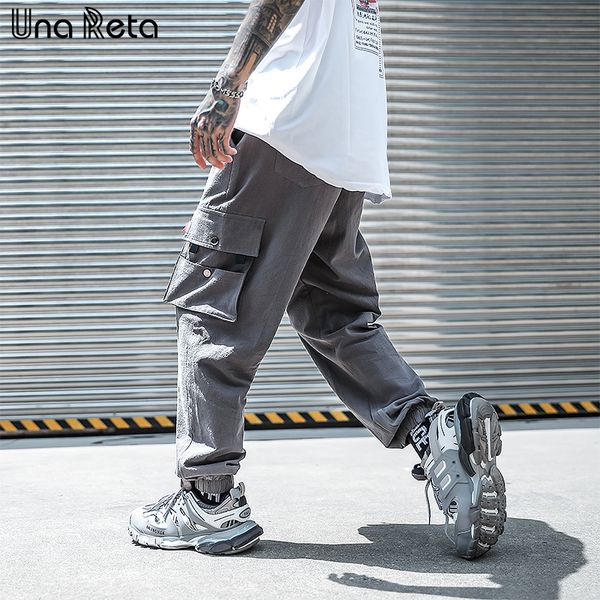 

una reta man pants autumn new fashion streetwear side pocket joggers trousers hip hop pants men elastic waist loose cargo, Black