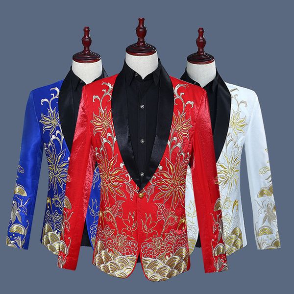 

new clothes 2019 casual coat blazer men glitter fit dress white blue blazers suits street wear stage costumes for singers mens, White;black