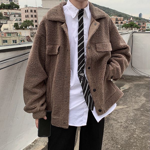 

2019 autumn and winter new lapel short loose korean thick lamb fur coat fashion casual solid color coat brown / camel m-2xl, Black