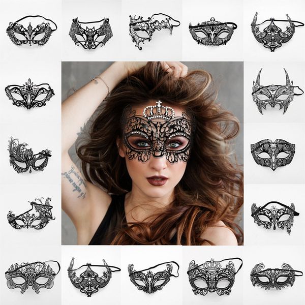 

new women venetian party masks black metal laser-cut xmas dress costume shows wedding masquerade mask half face mask t2i5348