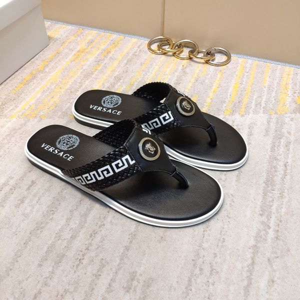 

dhl tide brand men's 2020 summer new woven flip-flops printed non-slip slippers men's dusa fashion men's slippers#04, Red;white