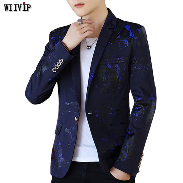 

новая мода мужчины с полным рукавом тонкий пиджак весна осень принт цветы одной кнопки повседневная пиджак 5 цветов yw166, White;black