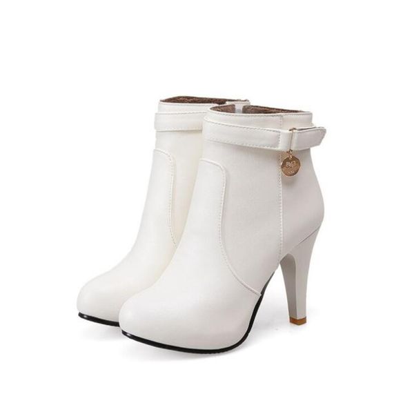 

2019 women ankle boots thin high heel short booties quality pu leather velvet booties autumn winter shoes wedding shoes, Black
