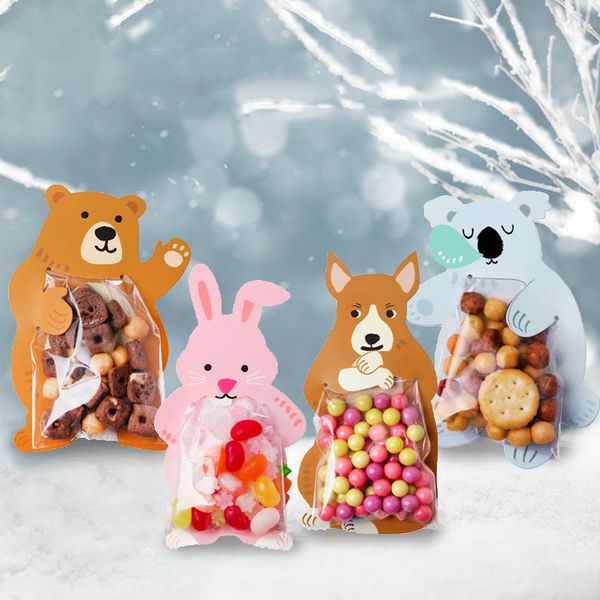 

10pcs/set cute animal packaging bag self-adhesive baked candy cookies bag birthday party favor wedding decoration gifts for kid