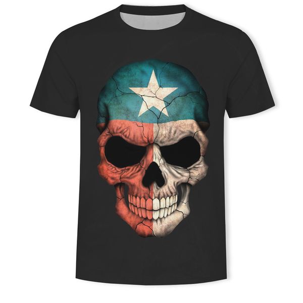 

mens designer tide brand skull 3d digital printing short-sleeved t-shirt round collar shirt, White;black