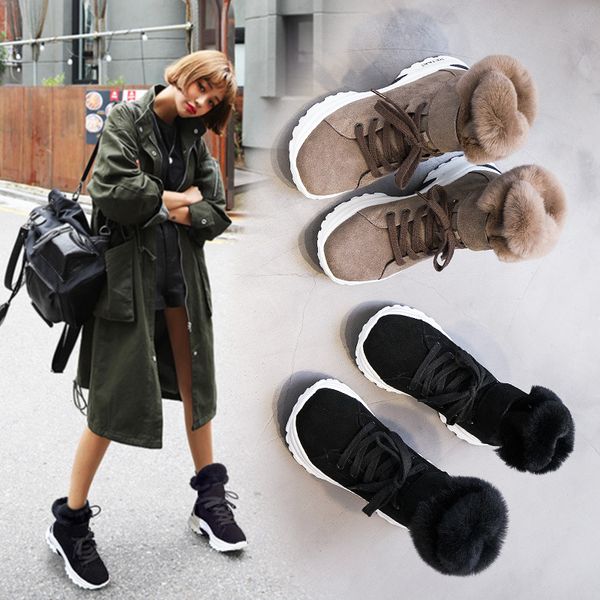 

koovan women's 2019 new winter snow boots for girls женская натуральная кожа короткие матовые плюс бархатные хлопчатобумажные туфли 40 mx200, Black