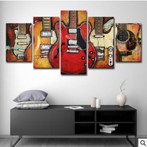 Wandkunst-Leinwandbilder, 5 Panels, moderne Musik-Gitarre, ohne Rahmen, Ölgemälde, Leinwand-Kunst-Wandbild für Schlafzimmer, ungerahmt, Soccer249z