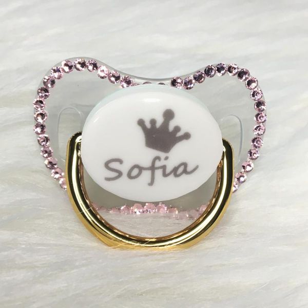 

miyocar custom any name can make gold bling rhinestone pacifier pink dummy bpa dummy bling pink baby shower pp-p