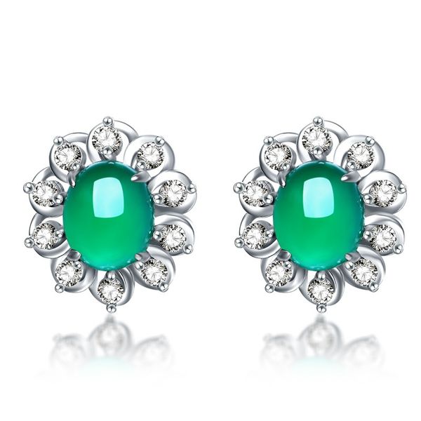 

micro-inlaid zircon simple green chalcedony plated 925 silver earrings korean jewelry earrings wholesale, Golden;silver