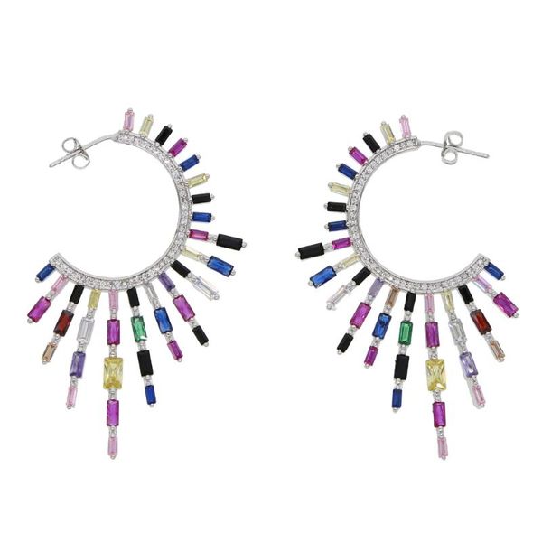 

silver gold color big earring jewelry micro pave cz colorful charm iced out sparking bling fashion rainbow baguette cz earring, Golden;silver