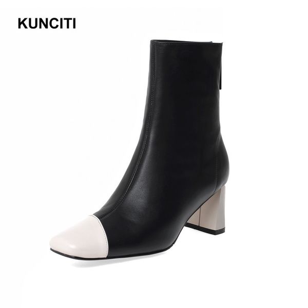 

2019 kunciti womens boots square toe fashion ankle booties shoes female match color plus size autumn ladies shoes d967, Black
