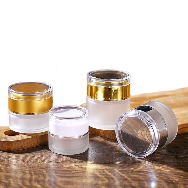 

frosted glass jar cream bottles round cosmetic jars hand face cream bottle 20g-30g-50g jars with gold/silver acrylic lid pp inner liners