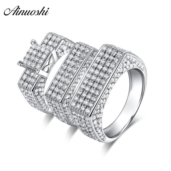 

ainuoshi стерлингового серебра 925 пара свадебные обручальные 4 сохатый кольца комплекты geometry мужчины anniversary прекрасные promise rin, Slivery;golden