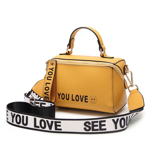 

women boston handle bag 2020 solid color handbag fashion wide shoulder strap shoulder messenger bags for lady