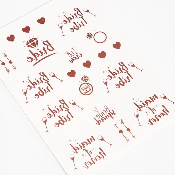 

1pc rose gold sticker bride to be wedding supplies bachelorette party team bride bridesmaid tribe temporary tattoo hen sticker,q