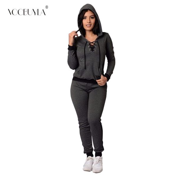 

voobuyla autumn women tracksuits 2 pieces hoodies sweatshirt + pants fitness yoga sport suits solid running set plus size s-5xl, Black;blue