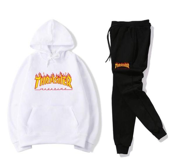 

thrasher мужской спортивный костюм дизайнер толстовки + брюки 2 шт наборы сплошной цвет бренд наряд костюмы женские спортивные костюмы свите, Gray