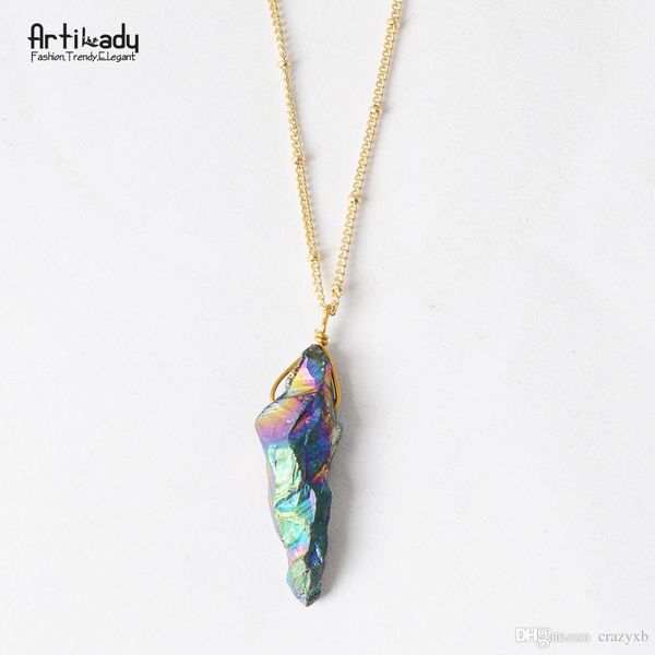 

sedmart rainbow wire wrapped флюорит натуральный камень ожерелье ручной работы нерегулярное исцеление кристалл ошейник ожерелье женщины, Silver