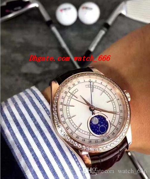 

Luxury Watches New 18k Gold White Dial Diamond Bezel 39mm Moon Phase Model Men's Watch M50525-0002 Automatic Fashion Mens Wristwatch