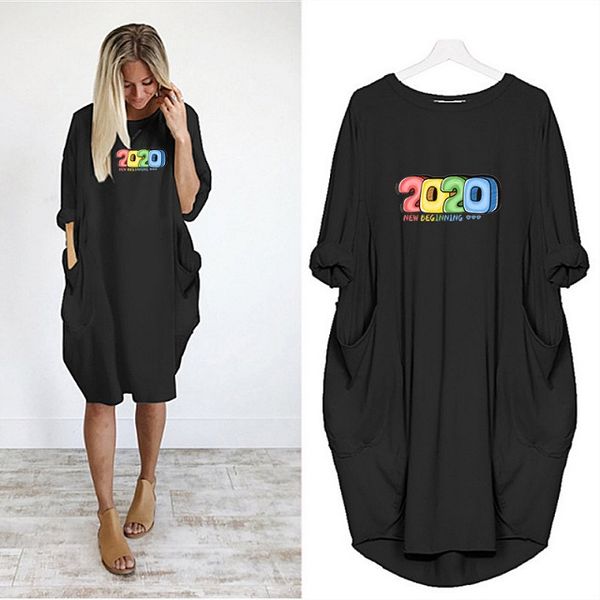 

women summer dresses womens fashion designer solid color dresses 2020 new arrival dress letter printed with pockets women casual dress, Black;gray