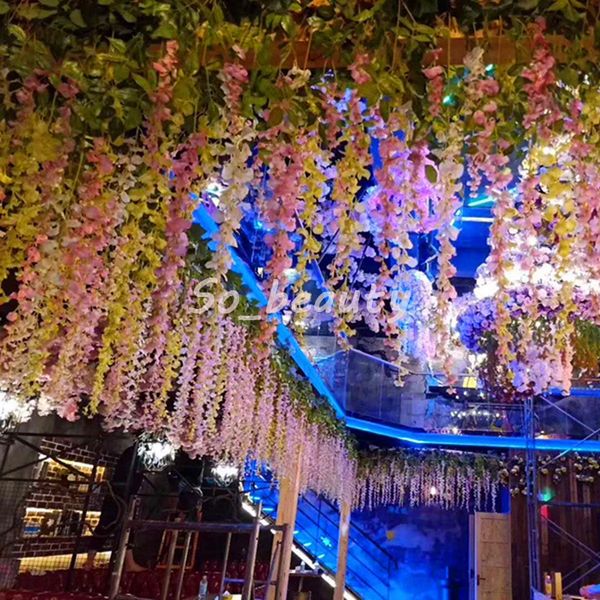 Hanging Artificial Long Wisteria Fake Garden Flowers Vines Outdoor