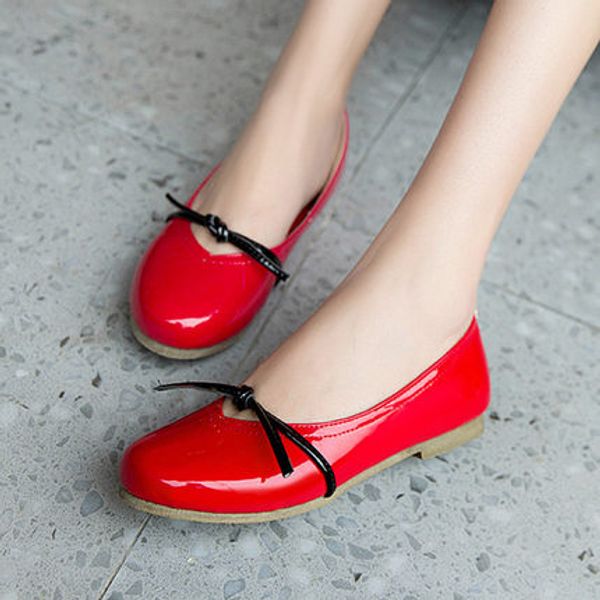 

2019 autumn new female korean version of the round head bow comfortable wild flat shoes, Black