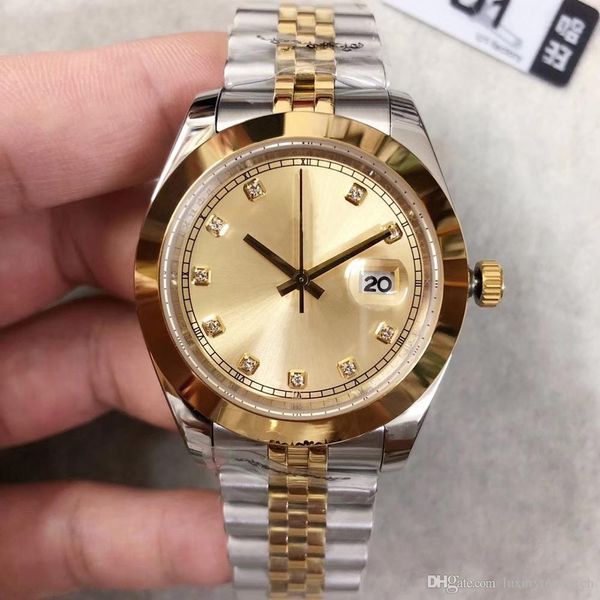 

u1 factory mens automatic wristwatch day m126303-0012 41 mm gold dial sapphire glass stainless steel strap mens mechanical watch, Slivery;brown