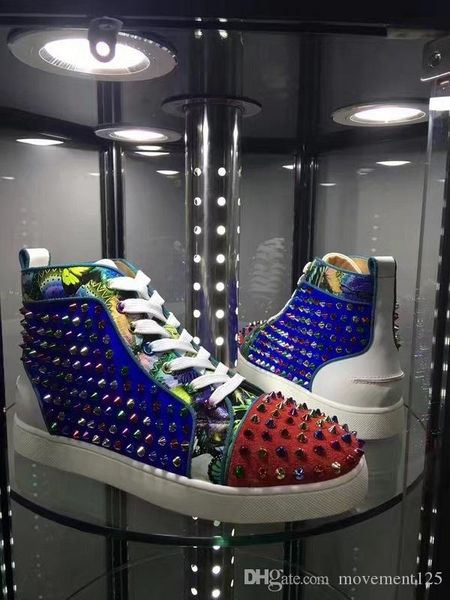 

luxurious brand - high men's sneakers shoes perfect quality red bottom shoes spikes casual shoes outdoor trainers walking sale, Black