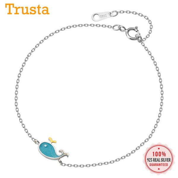 

trusta genuine 925 sterling silver fashion women's jewelry blue whale bracelet for women silver 925 bracelet jewelry gift ds832, Golden;silver