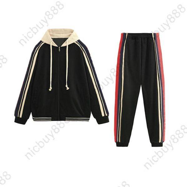 

spring designer brand mens clothing tracksuits classic geometry red blue striped patchwork new logo letter suits zipper hoodies pants jacket, Gray