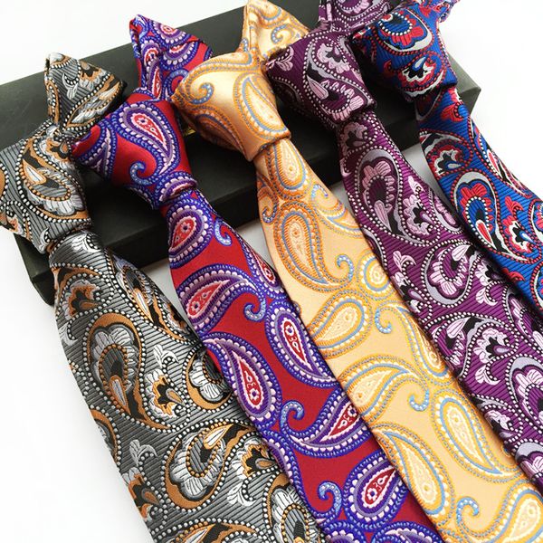 

men jacquard woven striped plaid paisley flower wedding party holiday narrow neck tie polyester 8cm silk business necktie cravat, Black;gray