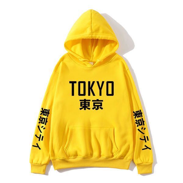 

tokyo mens designer hoodies winter fleece long sleeve hooded mens sweatshirts casual crew neck solid color male, Black