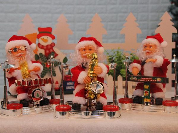 

3 styles of santa claus dolls drums and saxophone electric music santa claus musician child doll foppish party christmas decoration gifts