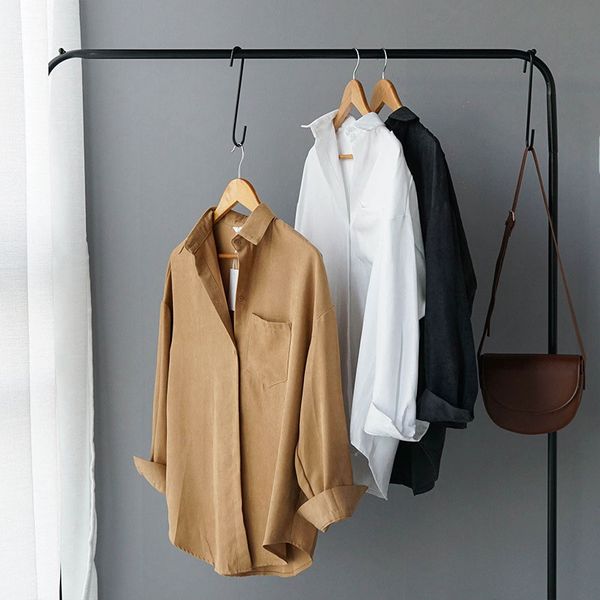 

2020 spring blouse women white faux suede long sleeve shirt concise style lapel ladies shirt streetwear