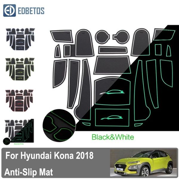 

for kona 2018 2019 gate slot mats kona car anti slip mat, non-slip interior door pad cup holder 18pcs