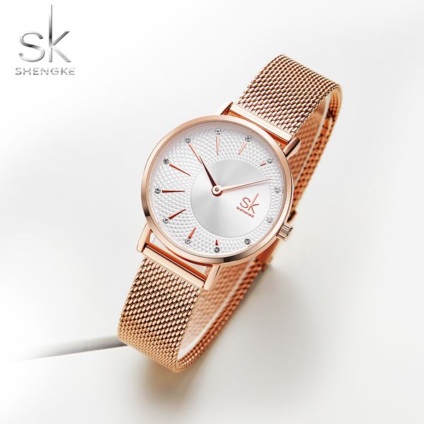 

shengke quartz watch women mesh stainless steel watchband casual wristwatch japan movement bayan kol saati reloj mujer 2019, Slivery;brown