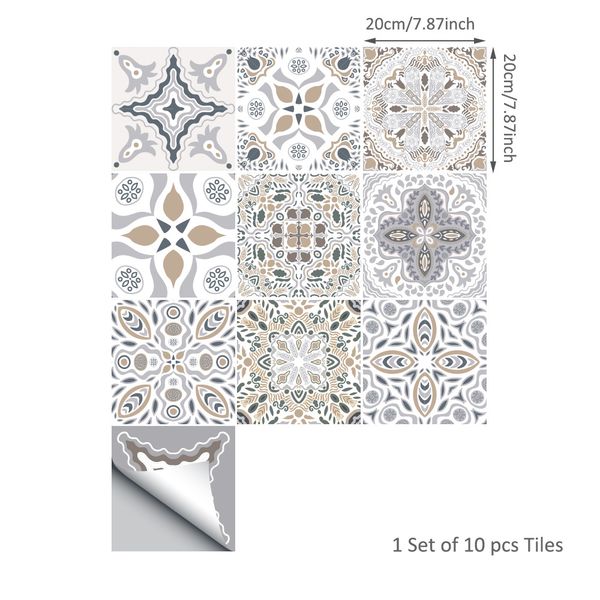 

10pcs moroccan self-adhesive bathroom kitchen deco wall stair floor tile sticker 15x15/20x20cm retro tile sticker waterproof pvc