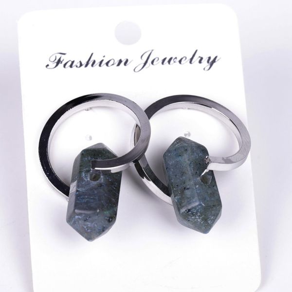 

wholesale 10 pairs silver plated hexagon column labradorite stone stud earrings for women opalite opal jewelry, Golden;silver