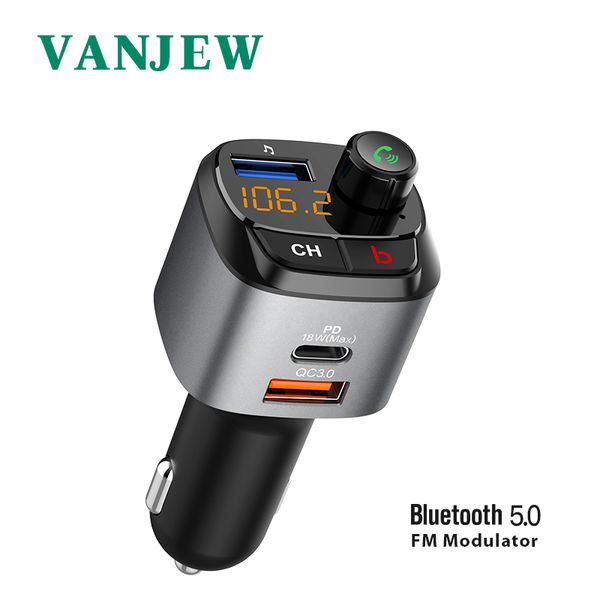

vanjew c68 double quick charge fm transmitter bluetooth5.0 car kit hands-call three usb charge fm modulator car mp3 player