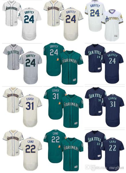 

custom men women youth majestic mariners jersey #24 ken griffey 31 steve cishek 22 robinson cano home green nary blue baseball jerseys, Blue;black